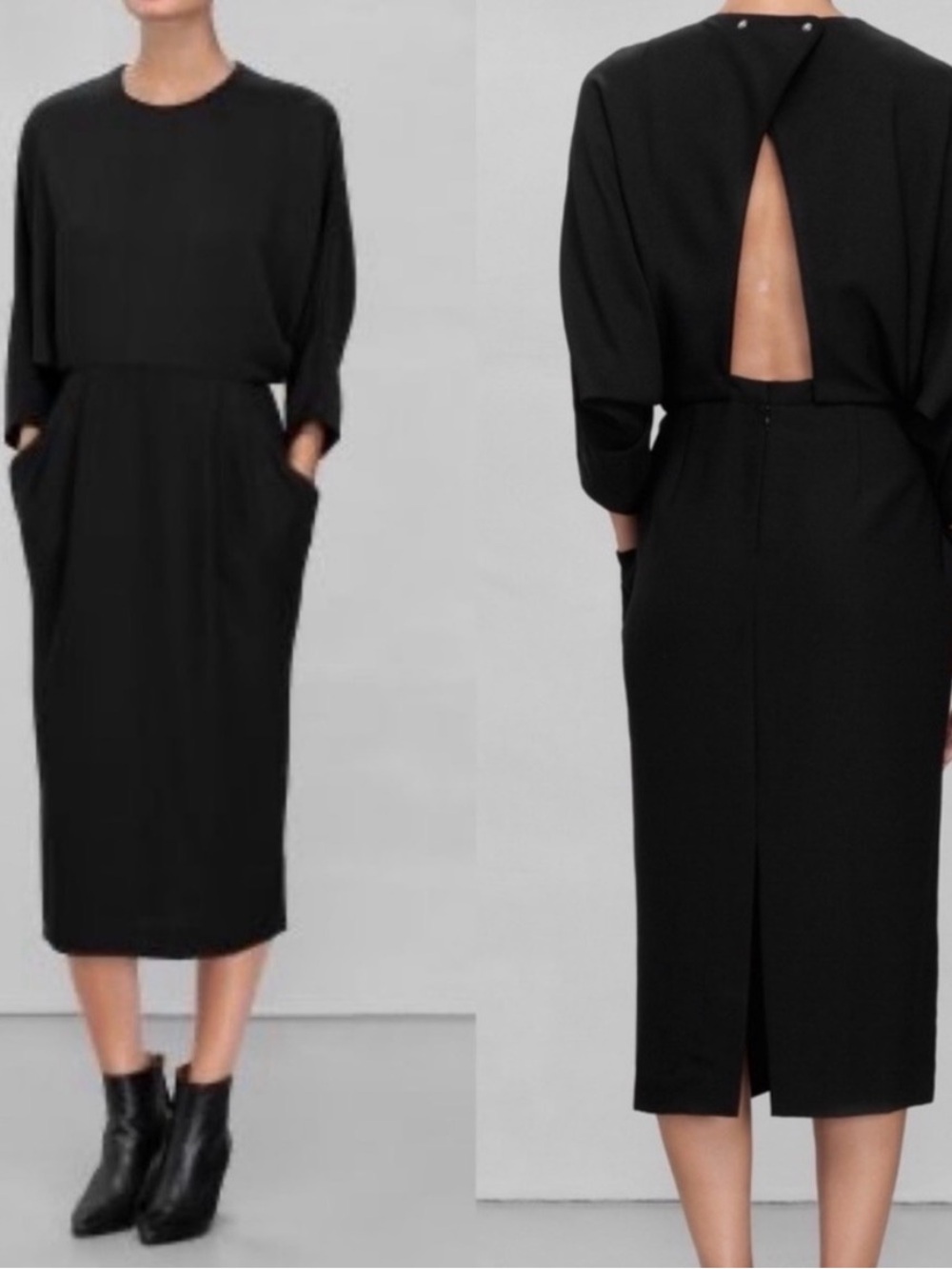& Other Stories Black Bat Wing Midi Dress Size 4
